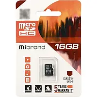Карта пам'яті Mibrand 16Gb MicroSD SDHC (UHS-1) class 10 для пристроїв