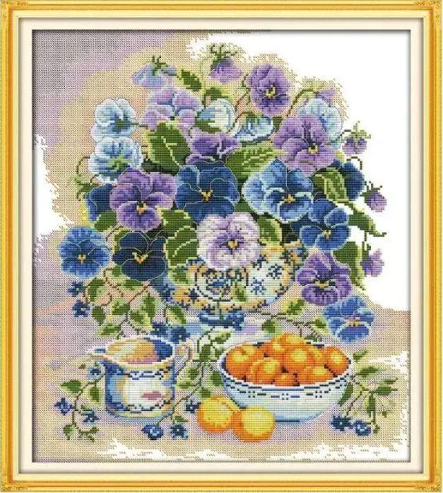 Набір для вишивання за нанесеною на канву схемою "Flowers and fruit". AIDA 14CT printed, 38*43см