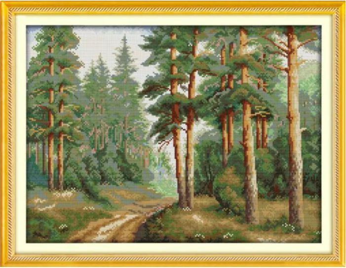Набір для вишивання за нанесеною на канву схемою "Pine forest".AIDA 14CT printed, 48*36 см
