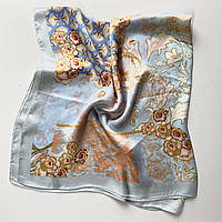 Женский шелковый платок голубой 70х70 см "Цветы"