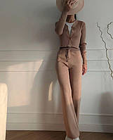 Женский базовый прогулочный костюм плотный рубчик кофта топ на пуговицах и широкие штаны палаццо Турция