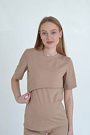 Футболка вільного крою для вагітних та годуючих із секретом годування 42 Lara Mumlove Бежевий