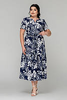 Красивое синее платье с коротким рукавом на лето большого размера 50 размер