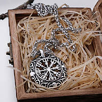 Кулон Вегвизир Серебристый на цепочке в деревянной коробке