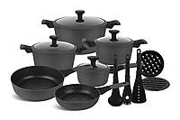 Набор посуды из 15 предметов Edenberg с ковшом, 2 сковороды и кухонными принадлежностями для всех видов плит