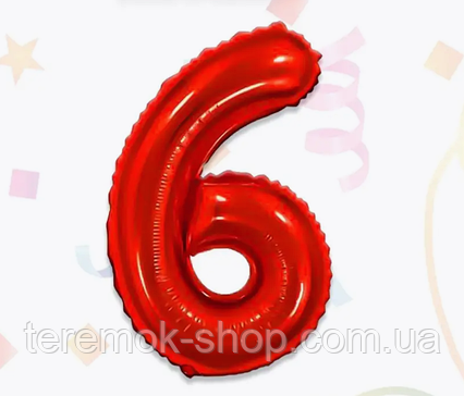 Цифра куля червона 6 фольгована фігурна розмір 80 см індивідуальна упаковка