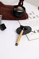 Безопасная бритва с деревянной тонкой ручкой черная
