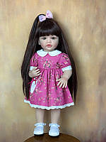 Велика вінілова лялька ручної роботи з бантом у сукні Reborn Baby Doll зі справжнім волоссям та гарними очима