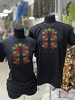 Парні футболки чорні з вишивкою "Тризуб Калина"