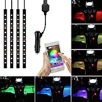 12 LED RGB подсветка салона светодиодная с микрофоном (реагирует на звук) 16 режимов, через приложение