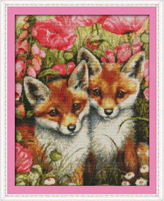 Набір для вишивання за нанесеною на канву схемою "Two little foxes". AIDA 14CT printed, 35*44 см