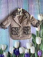 Куртка-сорочка для дівчаток на весну з плащівки меморі бежевого кольору р. 104-152