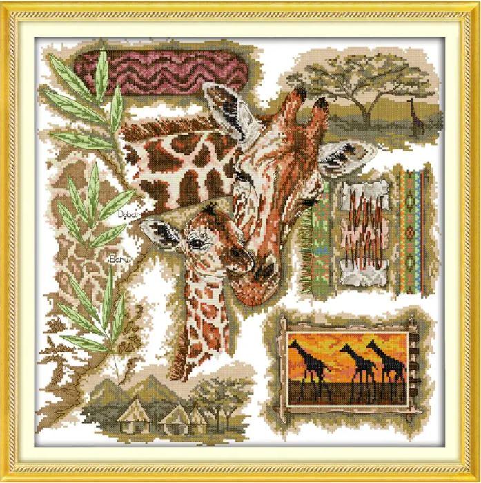 Набір для вишивання за нанесеною на канву схемою "The African giraffes" .AIDA 14CT printed, 45*45 см