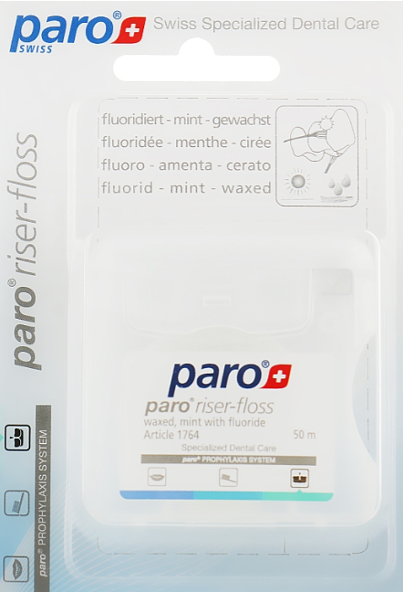 Зубна нитка paro® riser-floss 50 м медична, вощена, з м’ятою та фторидом