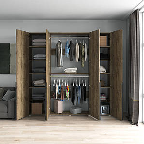 Шафа на 4 двері із двома штангами та полицями з ДСП