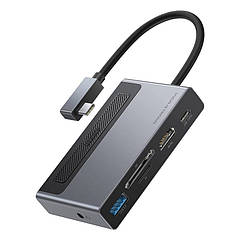 USB hub Type-C 6-in-1 BASEUS Metal Gleam CAHUB-DA0G з HDMI 4K кардридером і зарядкою 100 Вт Сірий