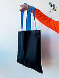 Чорна торба з синіми подовженими ручками щільний котон без друку Розмір: 40cм х 40см, фото 3