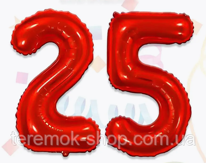 Повітряна фольгована куля цифра 25  червона на день народження розмір 80 см