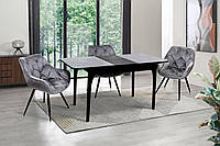 Стол обеденный Фиеста 110-150 см (стекло/черный мрамор)