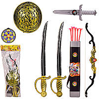 Пиратский набор 7161   2 меча, щит, нож, лук, стрелы, в пакете 25*65 см 7161  ish