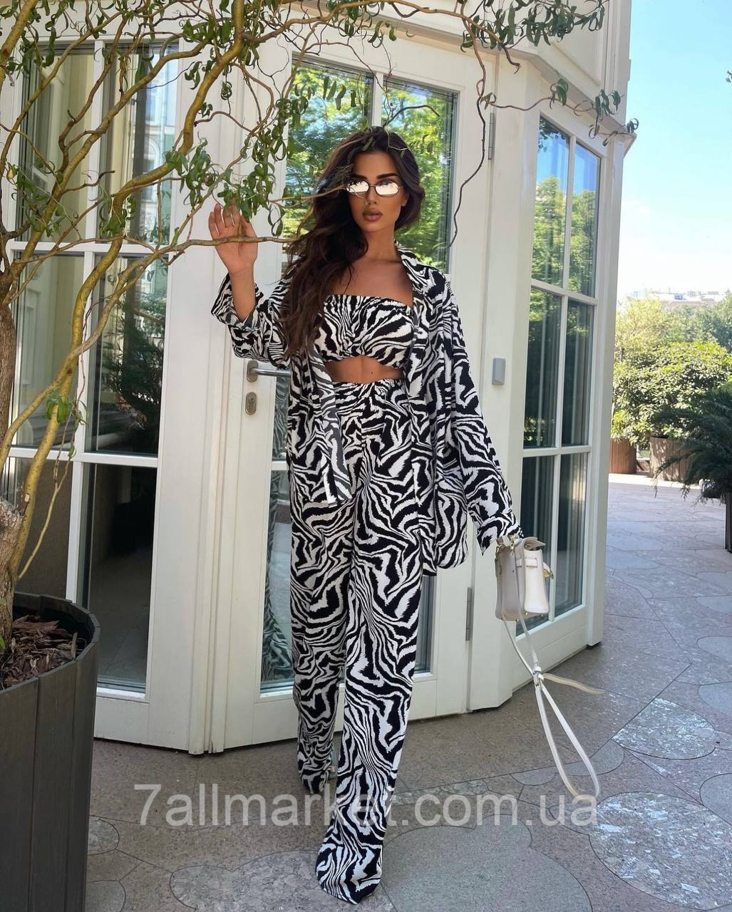 Костюм 3-ка жіночий шовковий з принтом Зебра розміри 42-48 "Best Fashion" недорого від прямого постачальника