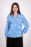 Блузка женская голубая рисунок белые креп Актуаль 053, 50