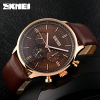 Мужские кварцевые наручные часы на кожаном ремешке Skmei 9117 RGCG Оригинал