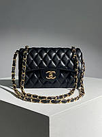 Женская сумка Chanel 1.55 Black/Gold (чёрная) стильная сумочка для девушки KIS04037