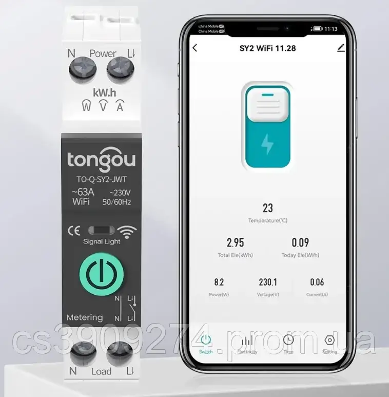 Розумний Wi-Fi автомат tongou з моніторингом енергоспоживання 1P 63А DIN - фото 1 - id-p2132104351