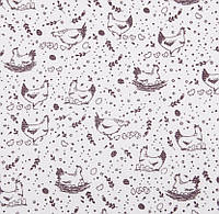 Ткань полотенечная вафельная набивная птицы куры петушки темно лиловый 150 см