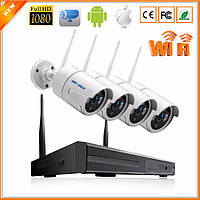 Комплект Wi-Fi IP 4 камеры 720P 1MP видео наблюдения ONVIF с регистратором