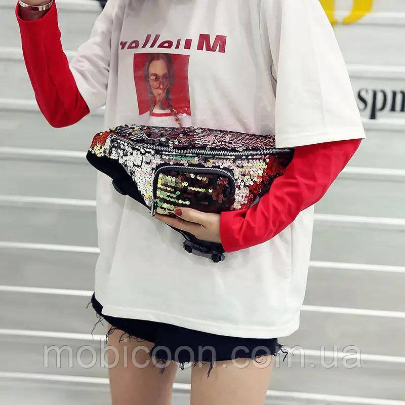 Сумка-бананка з паєтками, фото 1