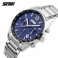 Классические мужские кварцевые наручные часы на металлическом браслете Skmei 9096 BU Оригинал
