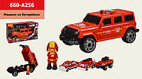 Машина батар. Пожарная 660-A256 3 машинки и фигурка пожарника в комплекте,свет,звук, в кор. 35,5*18*20 см,