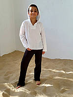 Летний детский костюм из муслина на мальчика туника и штаны свободного кроя 122-128