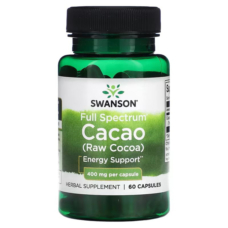 Плоди какао Swanson Full Spectrum Cacao (Raw Cocoa), 400 mg , 60 Capsules, фото 1