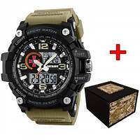 Цифровые наручные часы с двойным временем Skmei 1283BKUA Khacki Tactic UA+Box