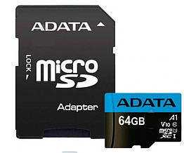 Карта пам'яті Micro SDHC 64Gb ADATA (class 10) + адаптер