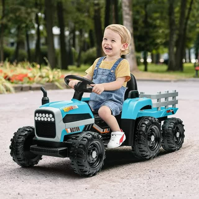 Дитячий електромобіль Трактор із причепом на радіокеруванні Bambi M 5733 Синій