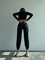 Женский костюм Топ с длиным рукавом + Джоггеры качественная двунитка XS-S, Черный