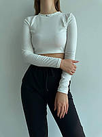 Женский костюм Топ с длиным рукавом + Джоггеры качественная двунитка XS-S, Бело-черный