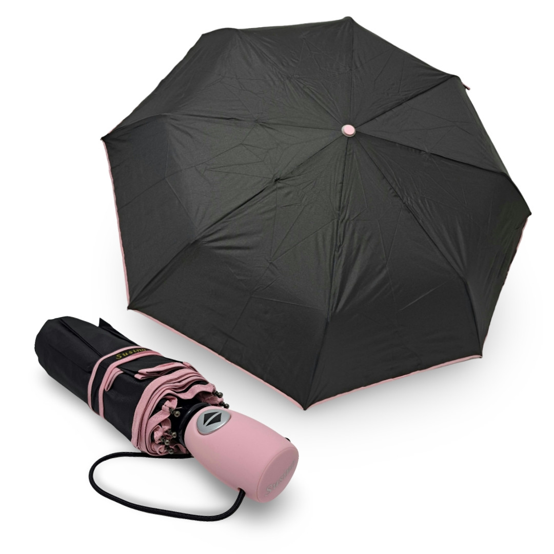 Складна парасоля автомат Susino чорна кольорова ручка #0163012