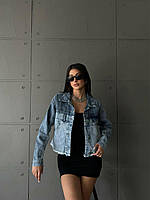 Женская весенняя укороченная джинсовая куртка на пуговицах с необработанным нижним краем размеры S-L