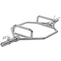 Гриф треп шестигранний або рама для тягової хромованої Олімпійський з замками Zelart TA-3648 довжина 1,42 м ø50мм хром