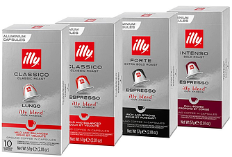 Quattro Pack! Кава в капсулах Nespresso ILLY (4 види по 10 капсул) ILLY Lungo, ILLY Espresso, ILLY Forte, ILLY Intenso