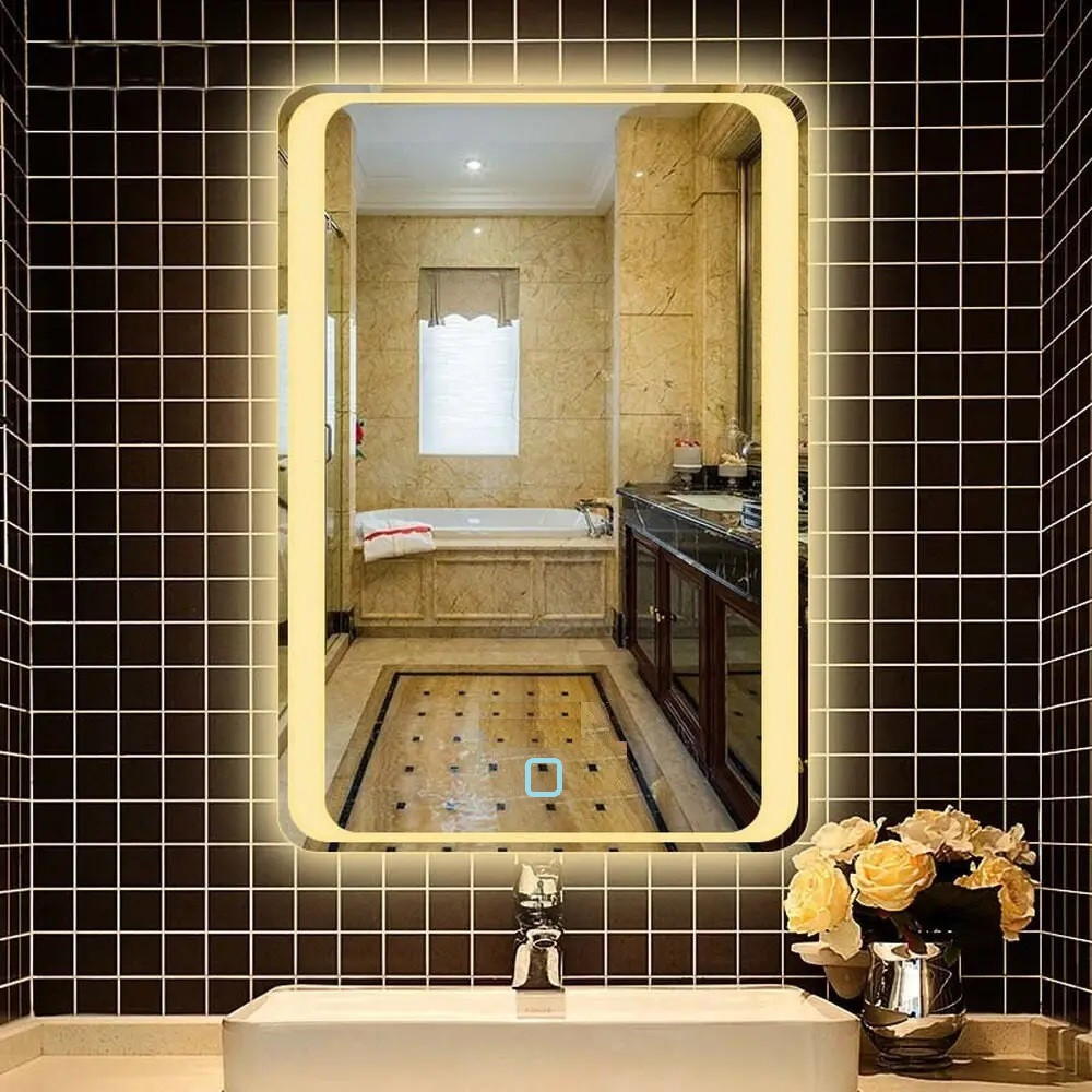 Дзеркало для ванної прямокутне з підсвіткою красиве з сенсорним вимикачем Преміум Комплектація 60*80 см.