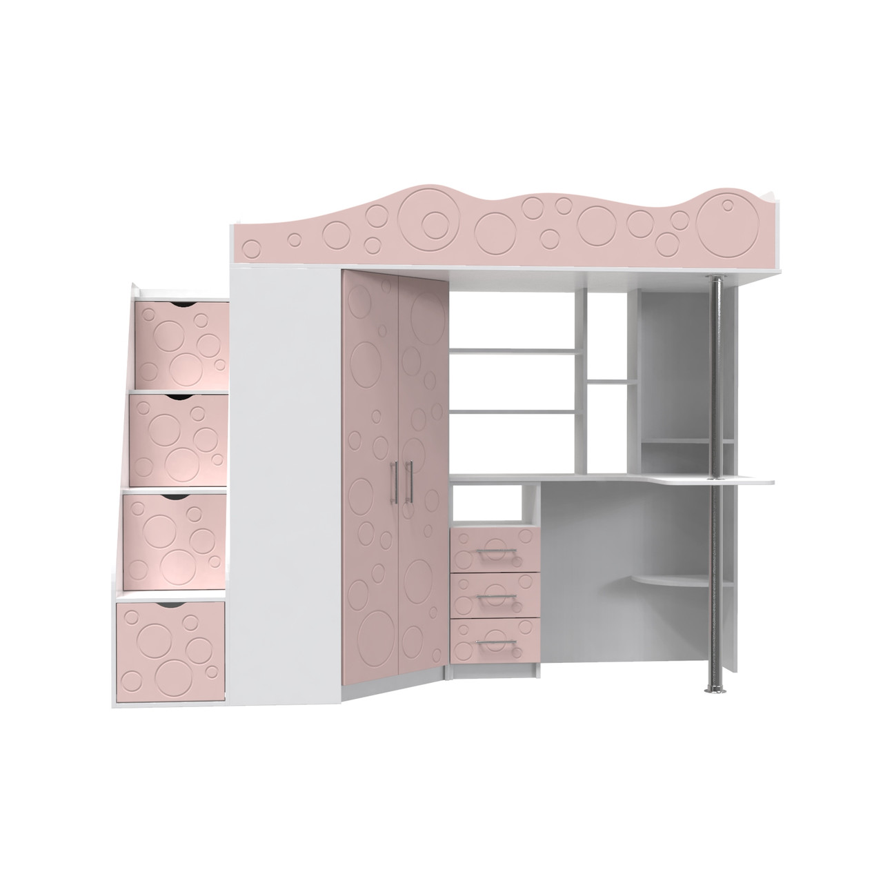 Ліжко-горище дитяче Loft bed Binky DS37А Білий діамант/Рожевий