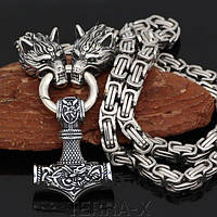 Намисто Молот Тора Плетений із головами вовків Одина