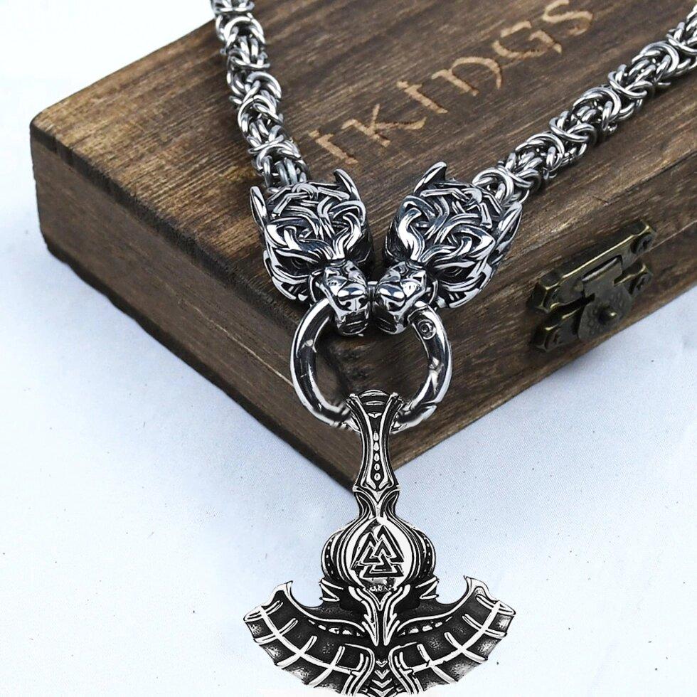 Намисто Плетені вовки та сокирою Норда (сталь), фото 1