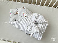 Демісезонний конверт-ковдра Baby Comfort з плюшем Ведмедики на місяці білий